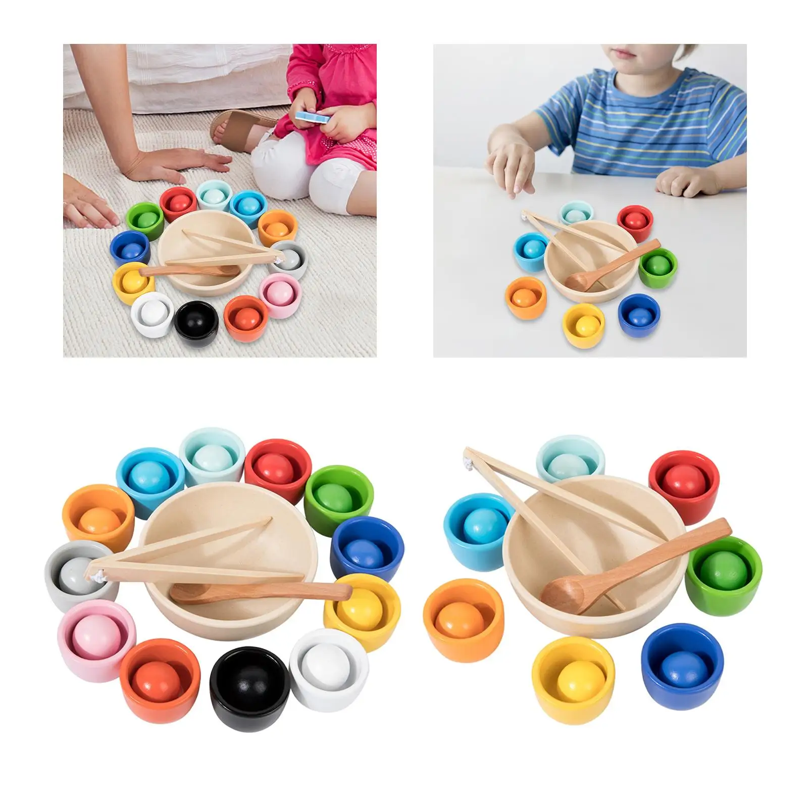 Juguetes Montessori de motricidad fina, bolas divertidas a juego de colores en tazas