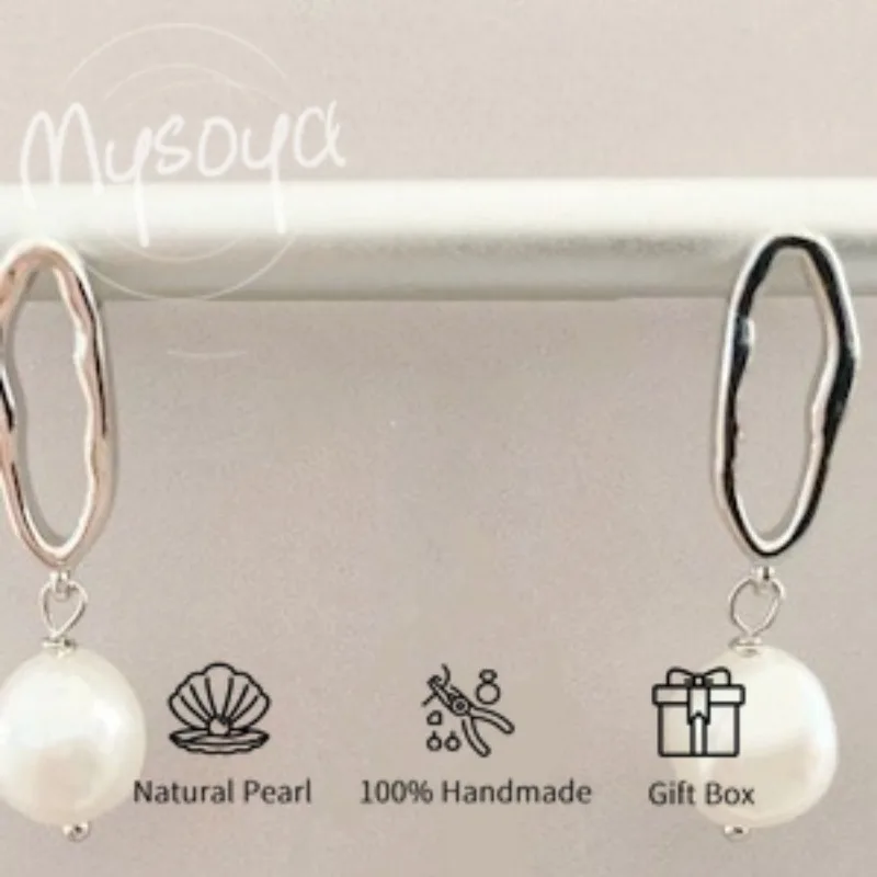 

MYSOYA White Baroque Freshwater Pearl Earrings 9-10mm WithGift Box, For Her/Him, Birthday/Wedding/Christmas/New Year Gift