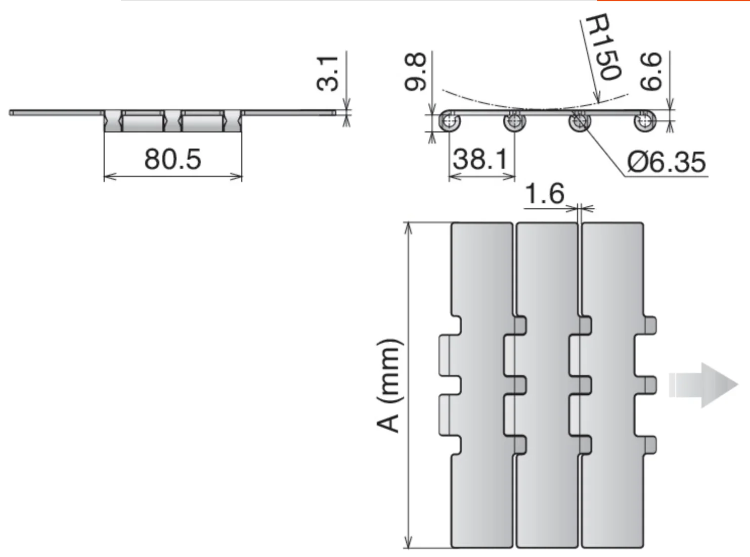 5pieces/lot SS802K1000 Width:254mm Pitch:38.1mm Double-Hinged 304Stainless Steel Straight Chain Plate