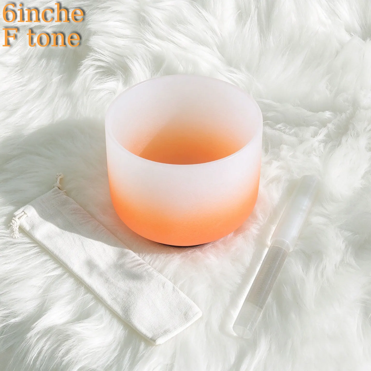6inch Orange Crystal Singing Bowl Tibetan Sound Therapy Instrument Meditation Healing Buddha for Energy Purification Percussion