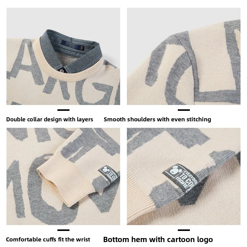 Suéter de Punto para Hombre, Estilo Casual Urbano, Manga Larga, Cuello Redondo, Mezcla de Poliéster, Acrílico y Nailon, Top p...