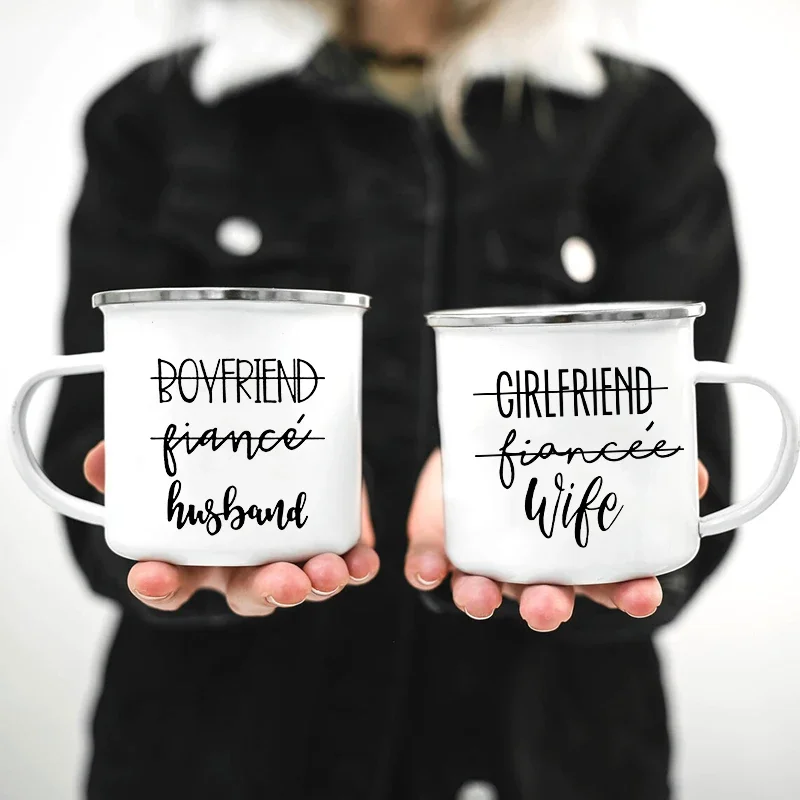 Mr and Mrs Mugs Cute Valentine's Day Gift His and Hers Lovers Camp Cup Husband and Wife Enamel Mug Gift for Couples