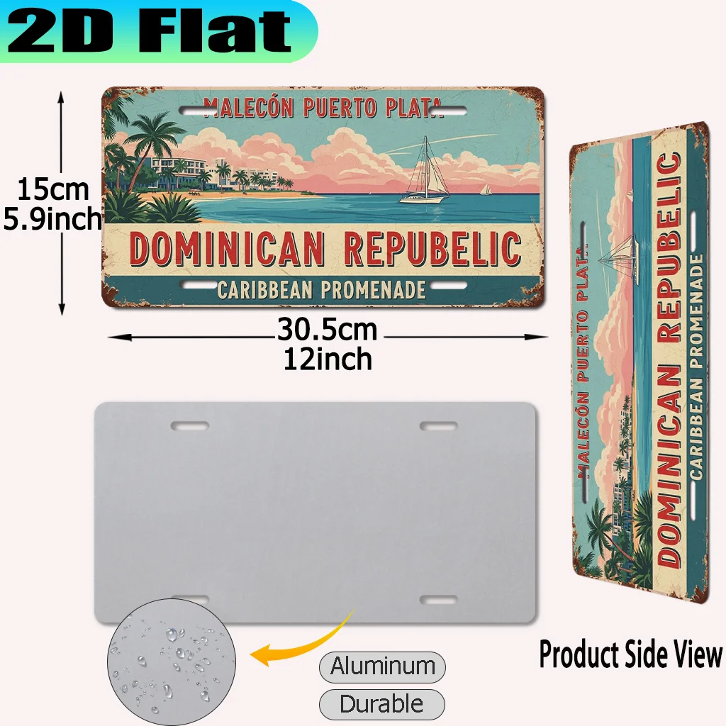 2D Flat - 【2D Flat】 2D Flat Print, 1pc, Dominican Republic Vintage Aluminum Sign (12 x 6 Inches), Decorative Wall Art for Leisur
