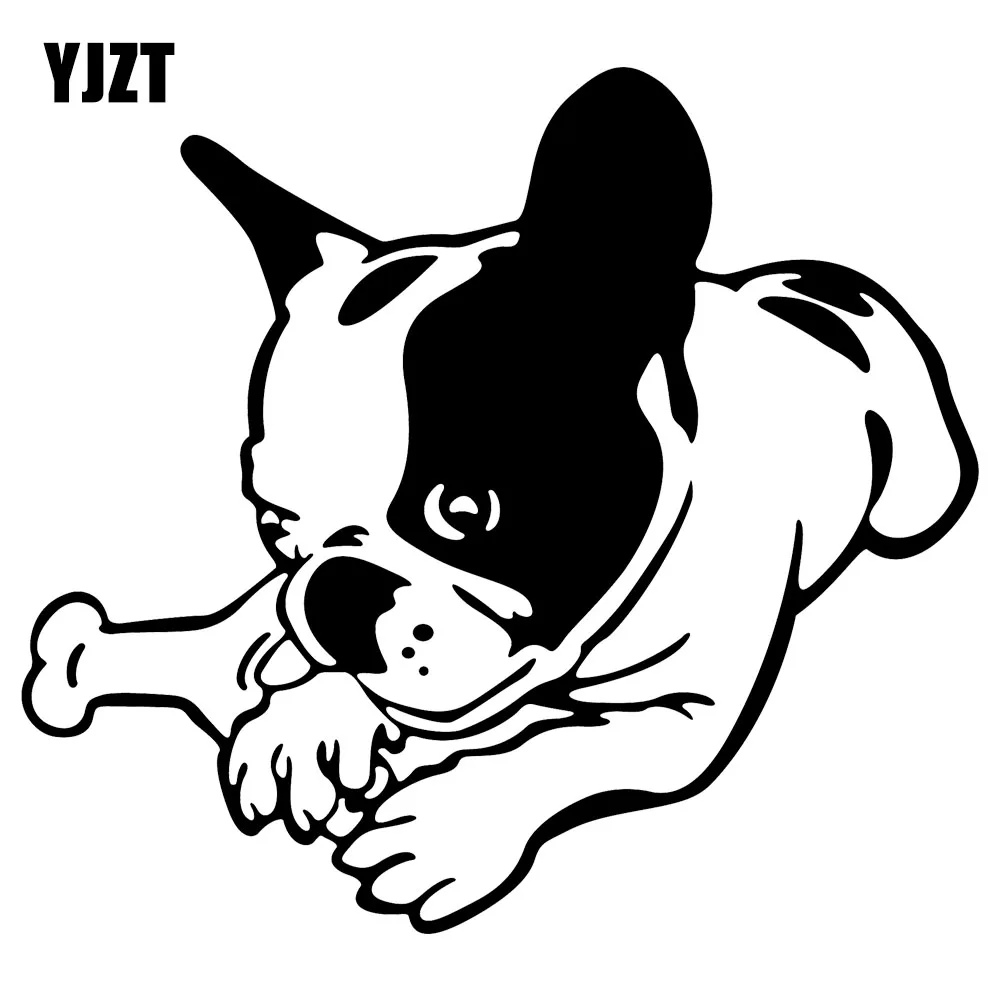 YJZT 15.4cmX13.9cm Silhouettes Of Brave Bulldogs Eat Bones Dog Vinyl Car Stickers Decoration Black/Silver