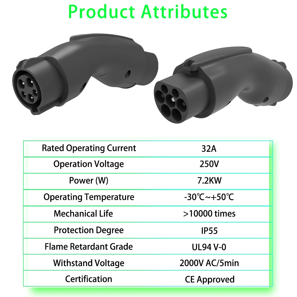 Unirise 32A GB/T a tipo 1 EV adaptador de carga 7,2 kW SAE J1772 convertidor de CA para coche eléctrico GB/T 20234 conector de carga