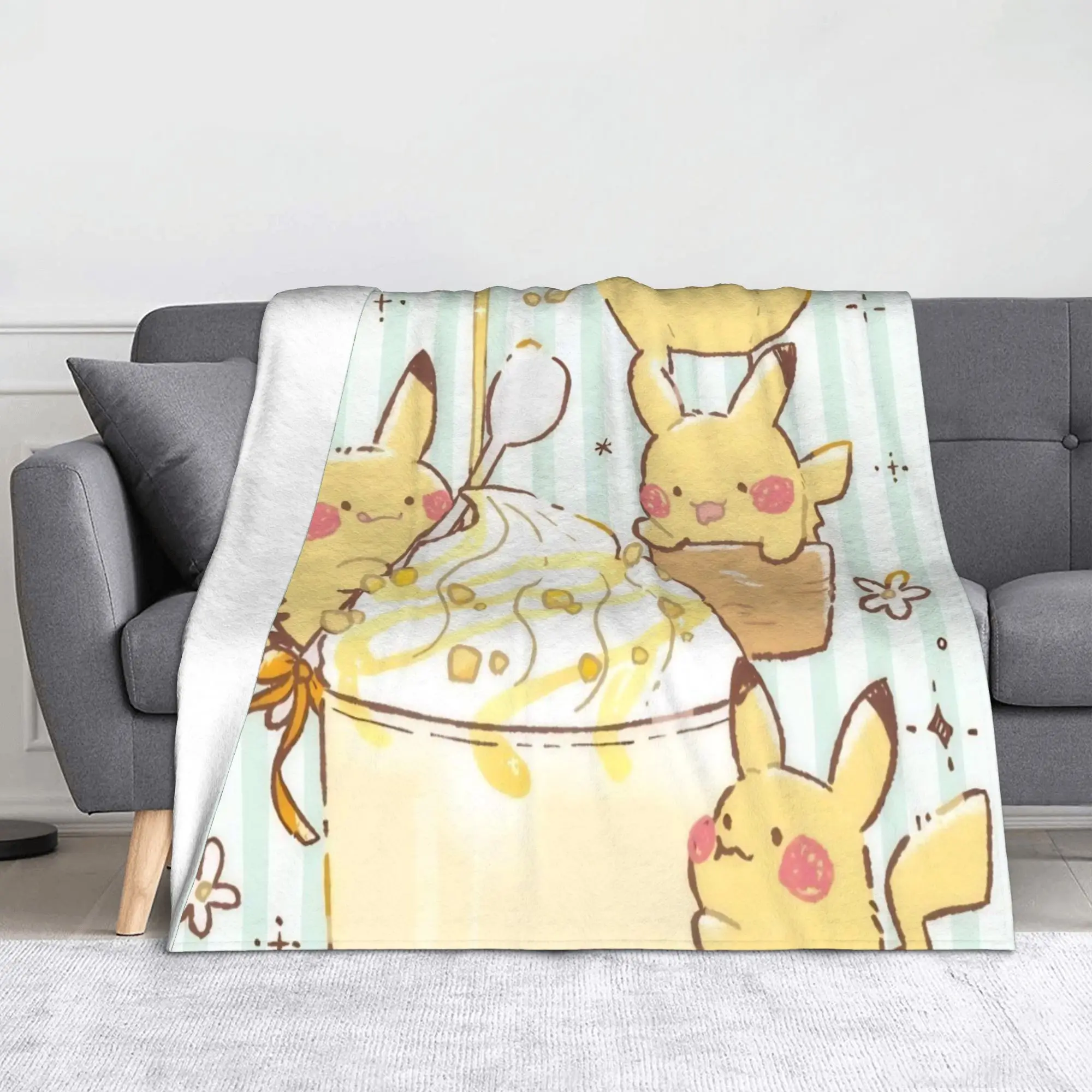 

Одеяло с рисунком Пикачу и покемонов, флисовое одеяло Kawaii, десерты, легкие пледы для кровати, спальни, одеяло