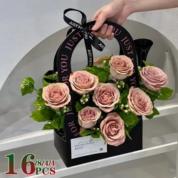 1/4/8/16PCS Foldable Carton Flower Basket Handheld Bouquet Gift Bag Valentine's Day Flower Packaging Wedding Party Decoration