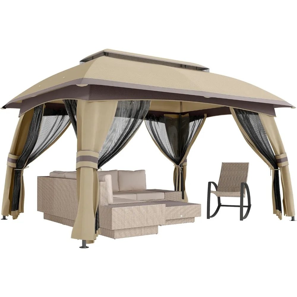 

10' x 13' Patio Gazebo, Outdoor Gazebo Canopy Shelter with Netting, Vented Roof, Steel Frame for Garden, Lawn, Backyard, and De