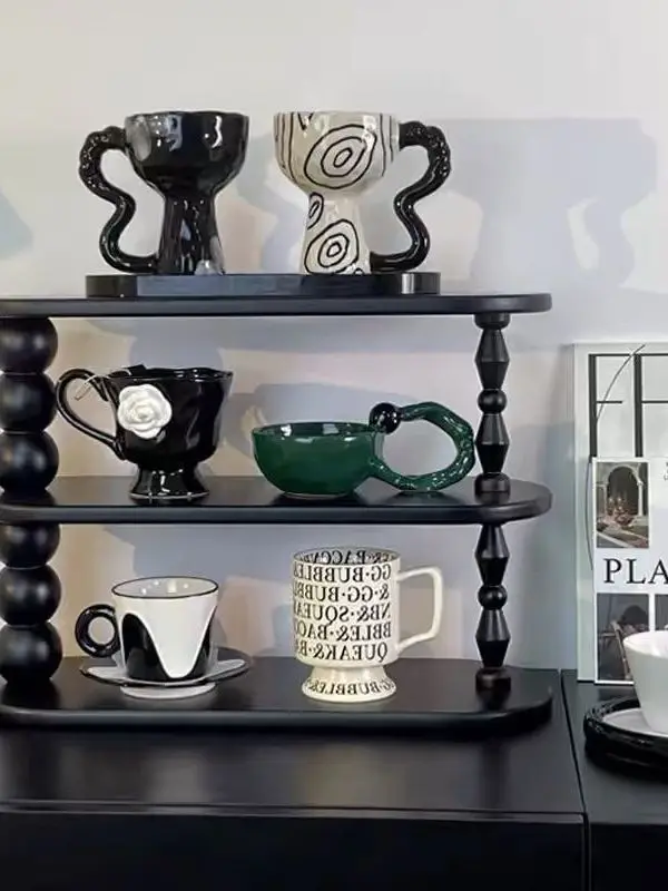 

Multi-Layer Chinese Style Tea Set Display Rack Cup Holder Storage Organizer Wood Material Home Bathroom Accessories