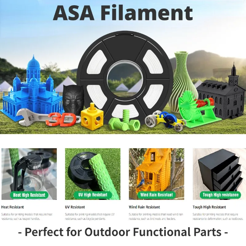 ASA Filament 1.75mm,UV/Rain/Heat Resistant Tough 3D Filament,Great for Printing Outdoor Functional Mechanical Parts,1kg(2.2lbs)