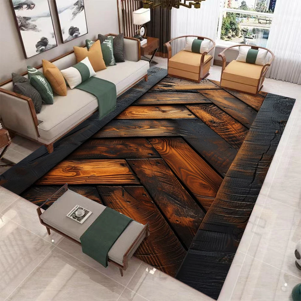 Visual Illusion Wooden Board Carpet Living Room Home Decoration Carpet Wooden Floor Non Slip Door Mat for Entering The Door