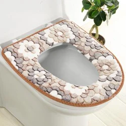 Toilet Seat Cover Flannel Winter Warm Prints Thicken Comfortable Soft Toilet Seat Cushion Waterproof Home Bathroom Accessories