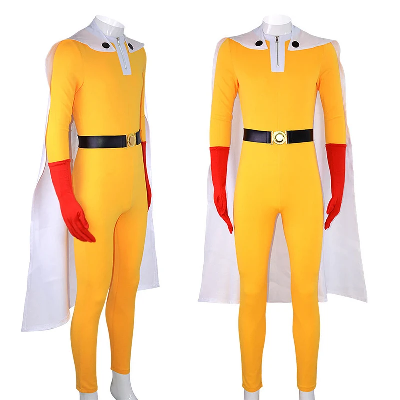 Anime One Punch Man Saitama   Cosplay Costume Halloween Japanese  Yellow  Jumpsuit Outfits Suit