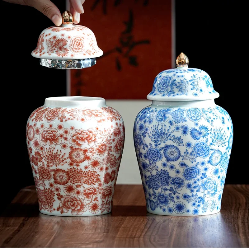

Enamel Color Flower Storage Container Household Sealed Ceramic Tea Tin Moisture-proof Candy Food Decor New