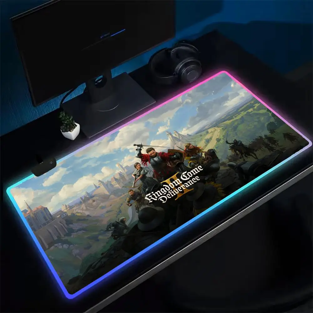 Kingdom Come Deliverance 2 Mouse Pad Anime Gaming Mouse Pad LED Table Pads Backlit Rubber Desktop XXL RGB Desk Mats