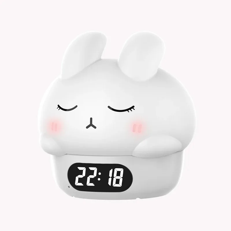 Alarm Clock with Night Light Cute Bunny Temperature Display Rechargeable Dimmable Night Lamp for Kids Desktop Decor
