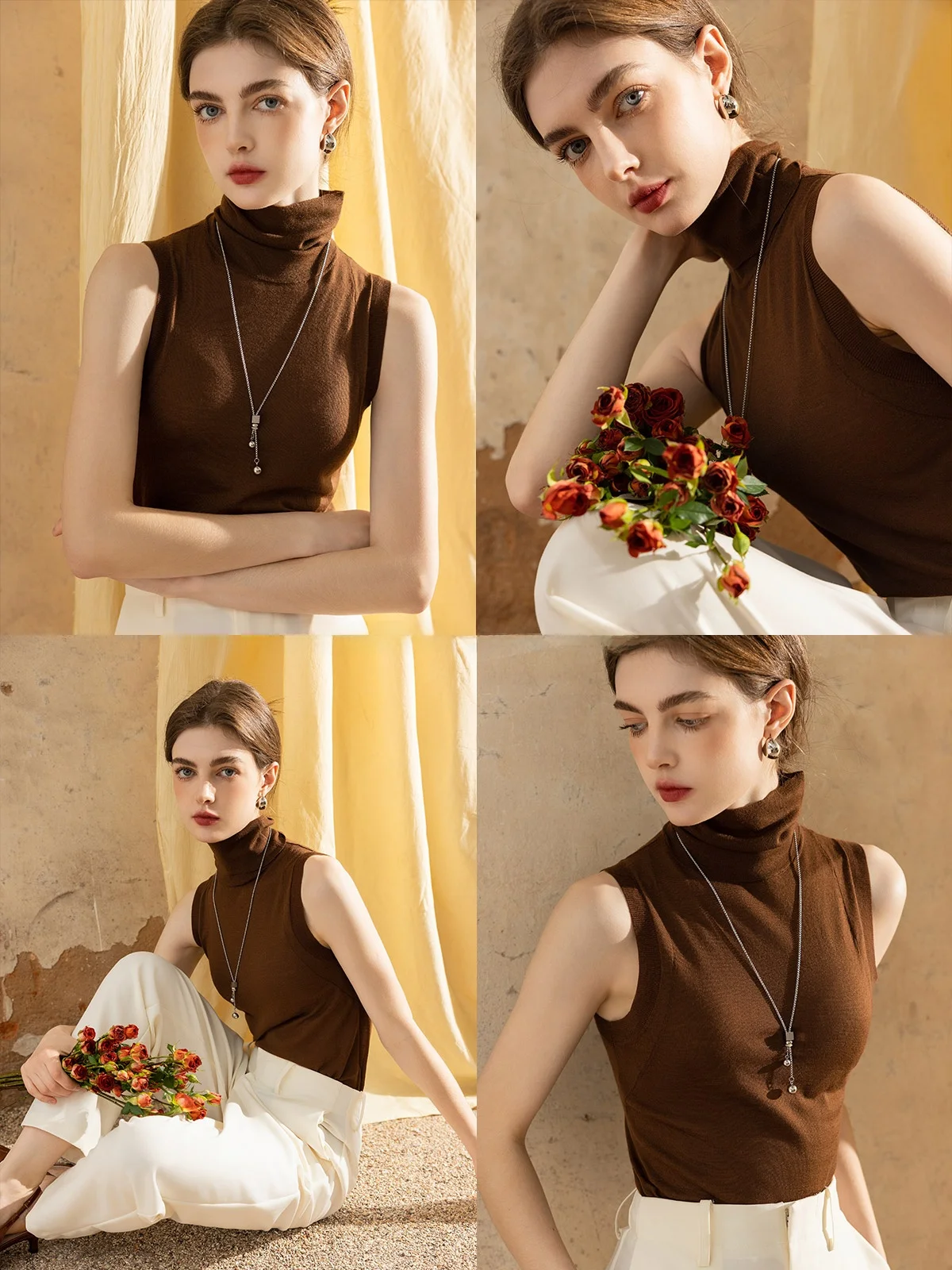 

Women's Knitted Wool Vest 00 Wool Svel Collared Base irt Sl One-Piece Slim Fit Spring Autumn Beau Wool Vest