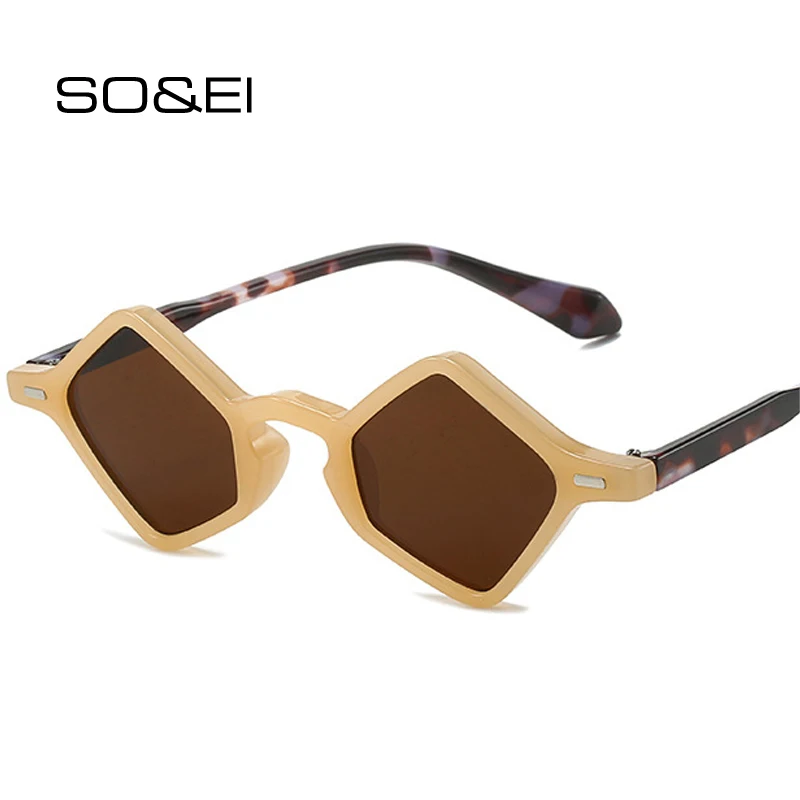 

SO&EI Ins Popular Fashion Small Polygon Square Sunglasses Women Clear Ocean Lens Shades UV400 Men Trending Rivets Sun Glasses