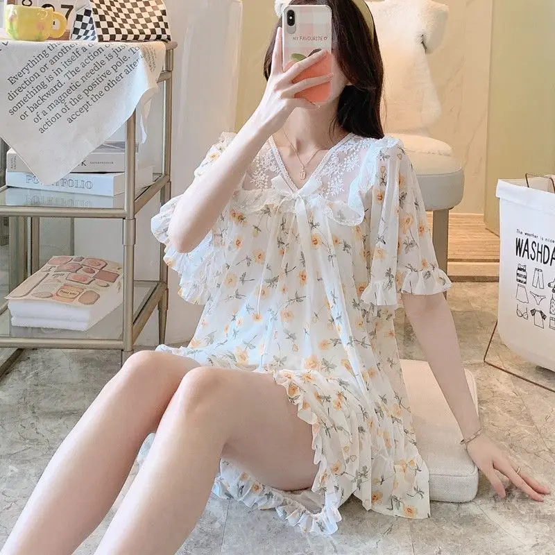 High-value Women's Pajamas Summer Women's Thin Ins Wind Lazy Loose Version Large Size Fat 100kg Set Sweet High Appearance Level