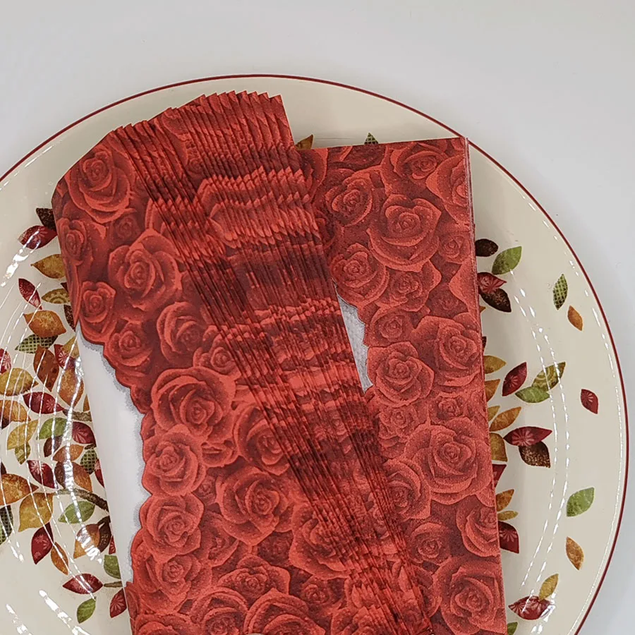 ผ้าเช็ดปากข้อเสนอสุดหรู 33x33 ซม. - กุหลาบสืบราชบัตรพร้อมหัวใจคัตเอาท์ |   พรีเมี่ยม 2 ชั้นสำหรับตกแต่งโต๊ะงานแต่งงาน, การตอกย้ำคำสาบาน 10/20 ชิ้น