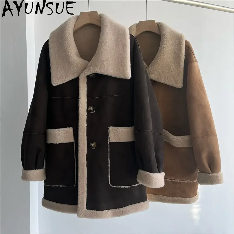 

New Fashion 100% Sheep Shearing Jacket Women Causal Wool Coats For Women Autumn Winter Wool Jackets Fur Coat Double-sided Wear