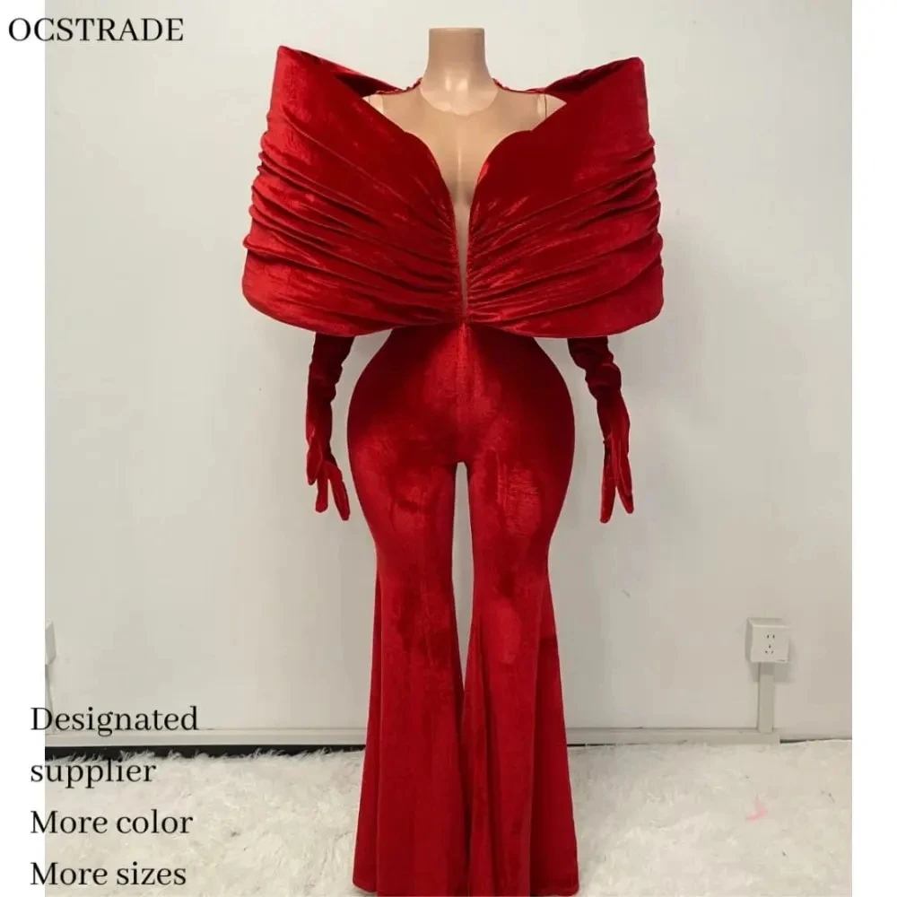 Borgonha veludo maxi vestidos macacão sempre bonito feminino vestidos de baile para festa capa em camadas vestido formal