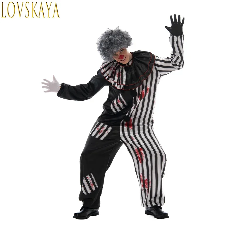 

Adult Evil Clown circus Cosplay Halloween Costume Vintage Men's Bloody Killer Clown Carnival Easter Fancy Dress