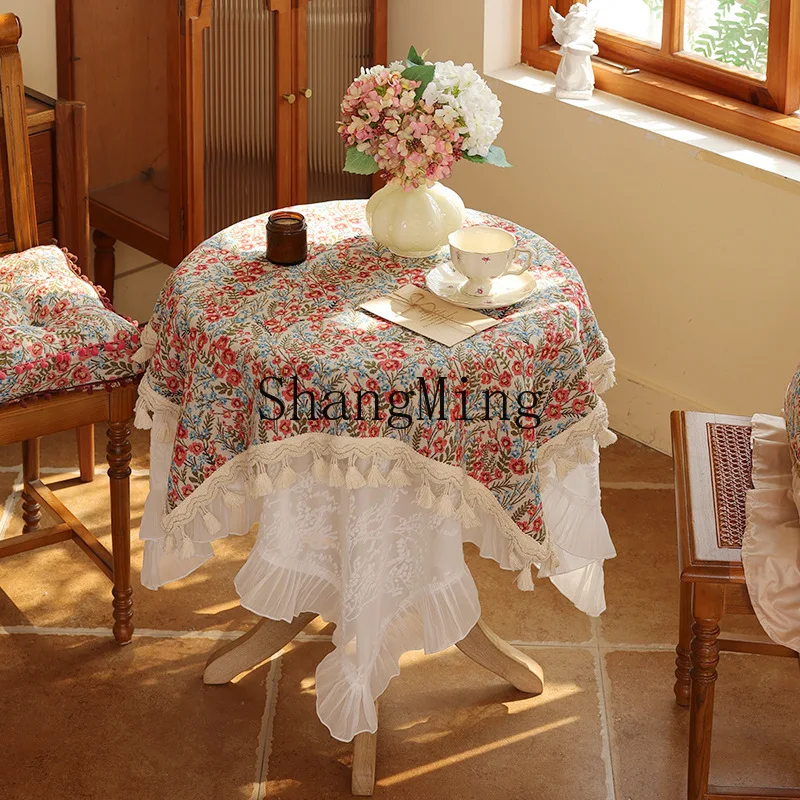 DSA pastoral tablecloth photo atmosphere living room dining table round tablecloth light luxury high sense coffee table dust