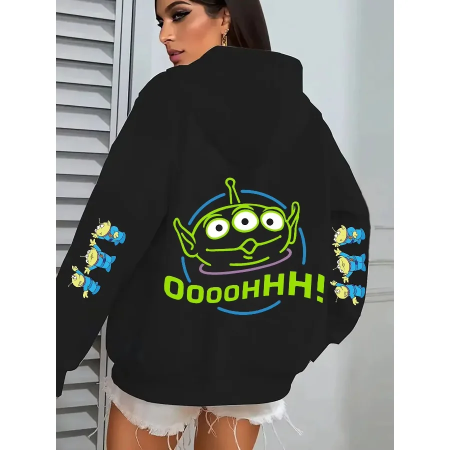 هوديي عصري مطبوع عليه شخصية ديزني توي ستوري، هوديي مريح مع تصميم كرتوني للنساء، ملابس يومية