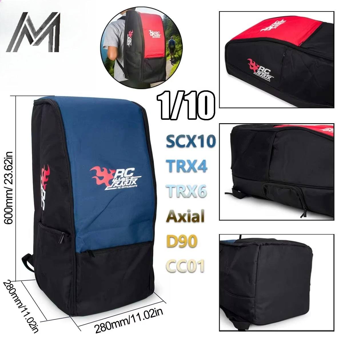 Waterproof Large Capacity RC Car Storage Backpack for 1/10 Crawler Axial SCX10 Capra D90 TRX4 TRX6 TF2 CC01 Outdoor Carry Bag