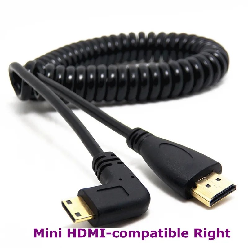 2m HDMI-compatible to Right & Left Angle Mini Micro HDMI-compatible male to male Stretch Spring Curl Flexible Cable V1.4 DSLR