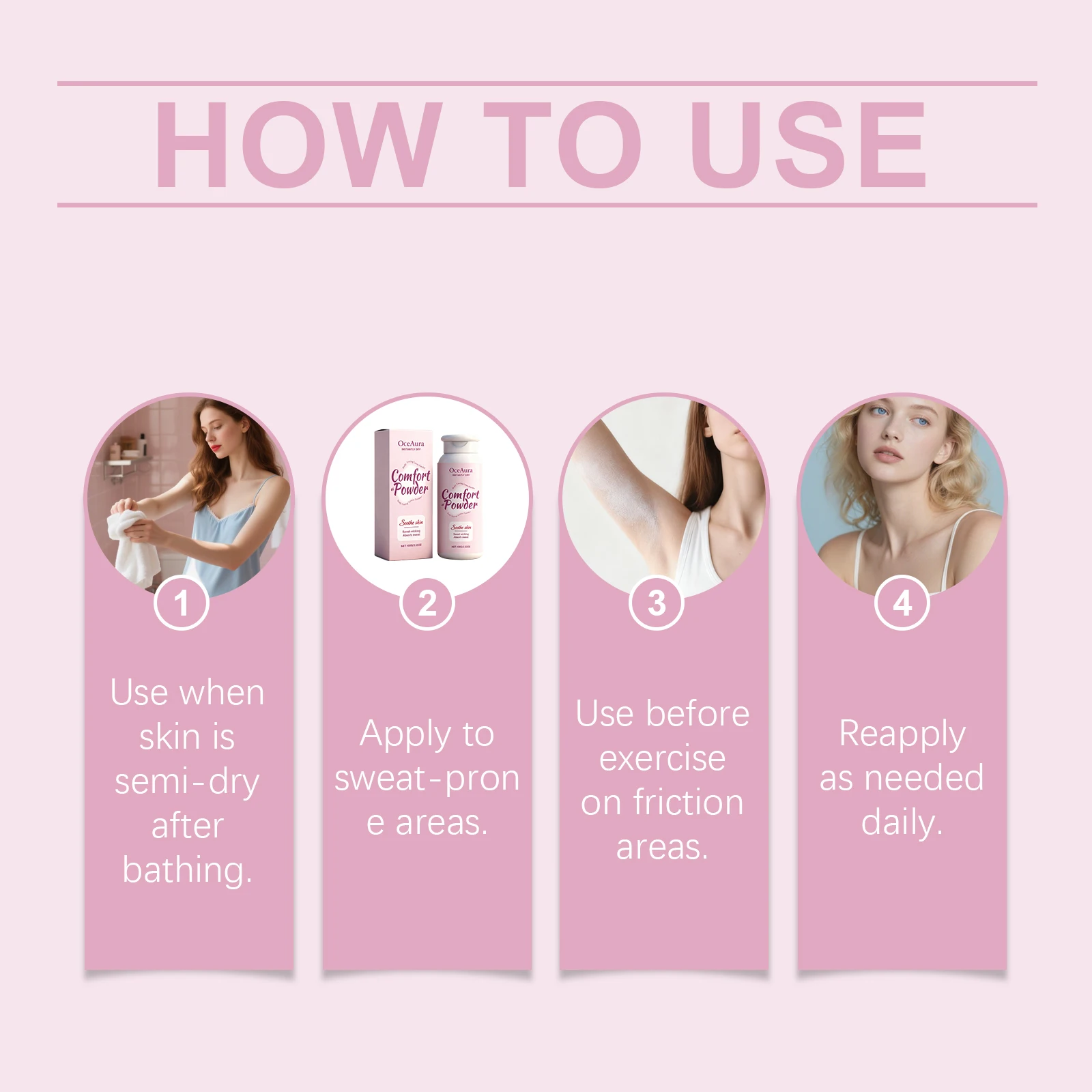 OceAura Comfort Powder Sweat Absorbing Long Lasting Skin Freshness Antisticking Formula Multi Scene Use Soothing Body Powder - view 6