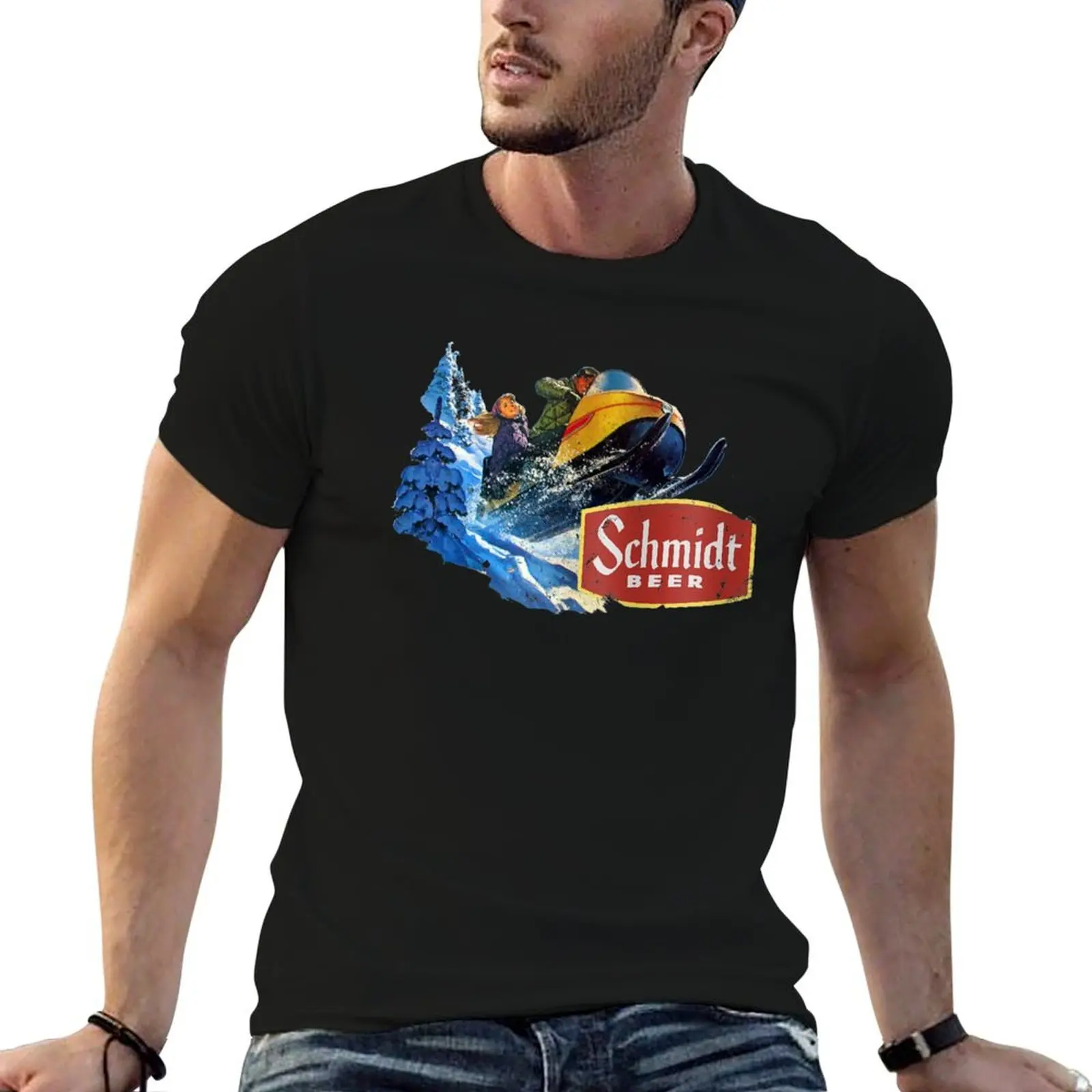 Schmidt Beer Snowmobile T-Shirt Soft Cotton Print T-Shirt