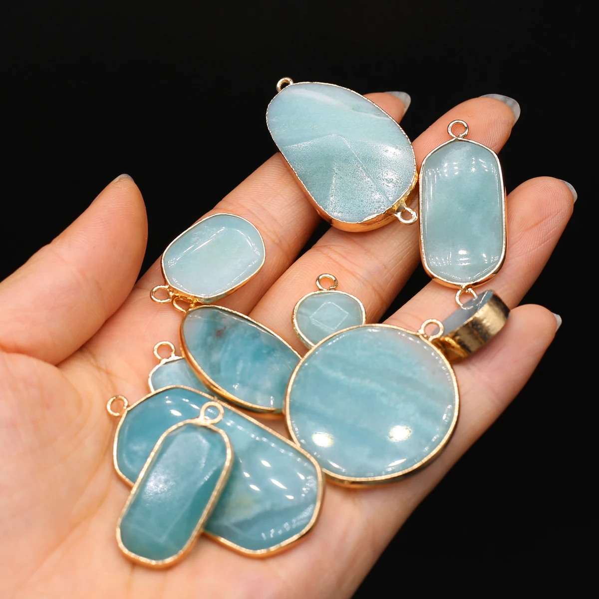 Multishape Natural Amazonites Pendant Charms Blue Stone Pendant Connectors for Making DIY Jewerly Necklace Bracelet Accessories