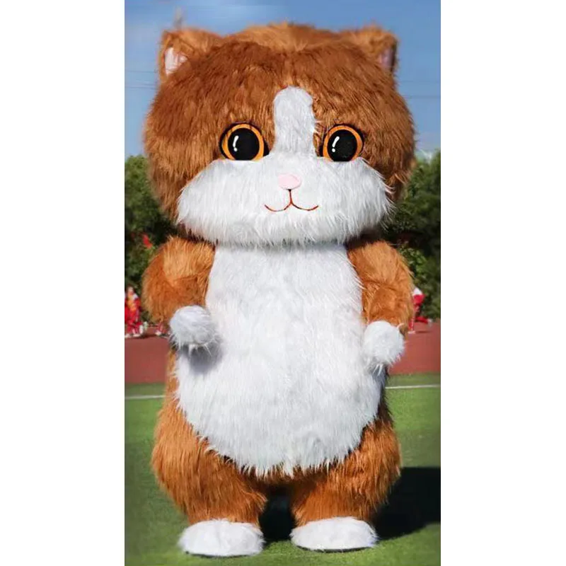 Christmas 2m/2.6m Furry Inflatable Grey Cat Mascot Costume Adult Wearable Blow Up Suit Animal Character Fancy Stage Dress Up No