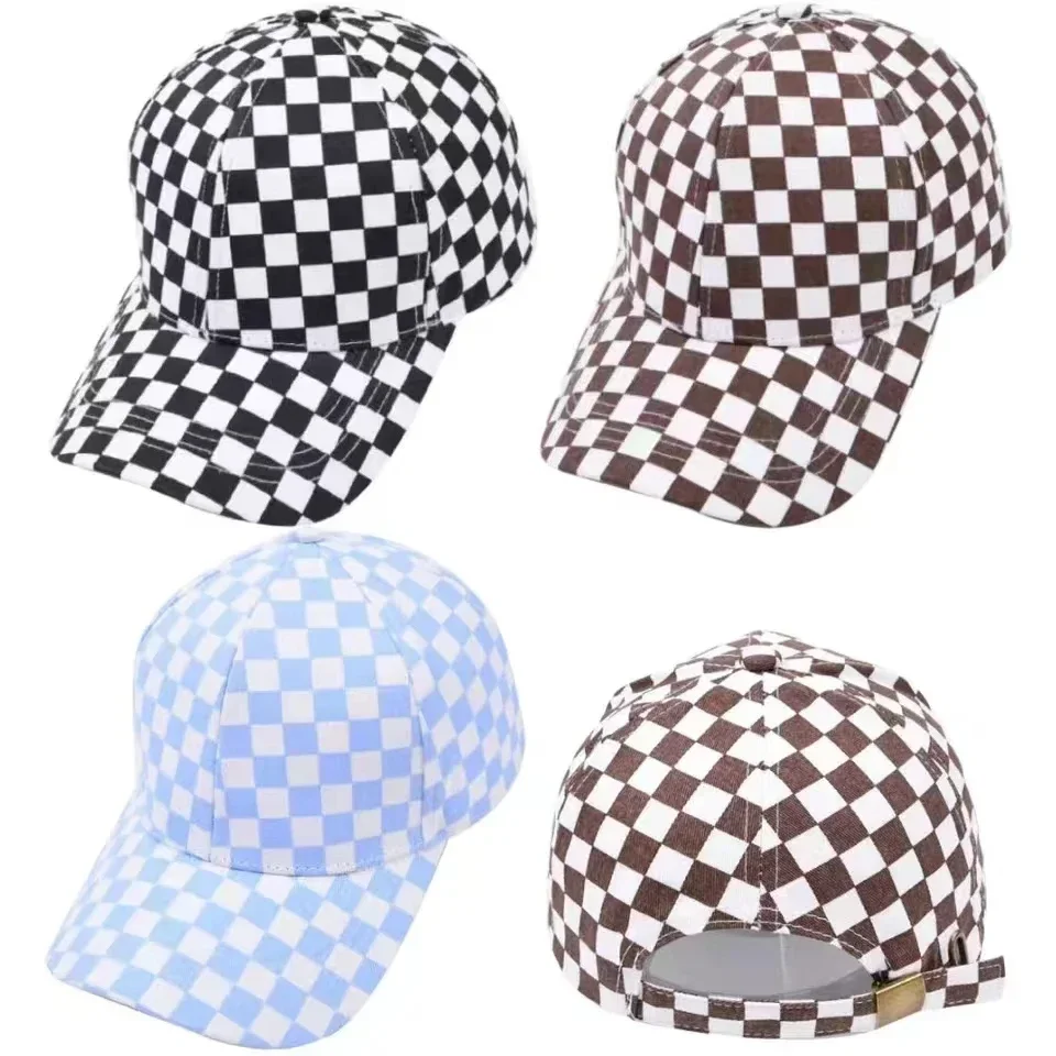 Spring Summer New Black and White Chessboard Lattice Plaid Baseball Cap Retro Casual Sunshade Sun Hat Travel Outdoor Hat Tide