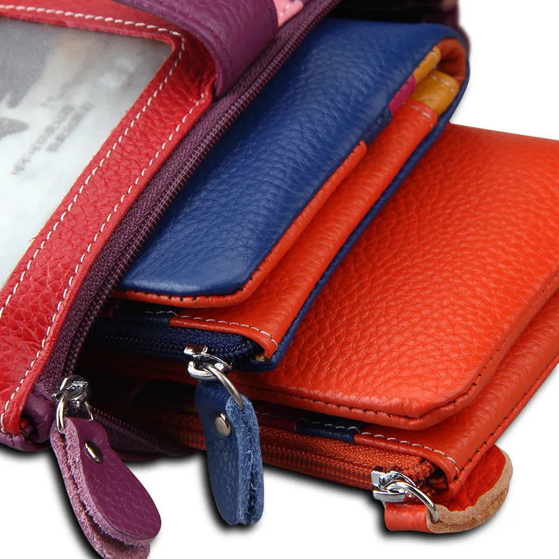 Western Candy Color Cowhide Leather Long Women Wallet Multi-cards Large Capacity Coin Purse for Ladies
