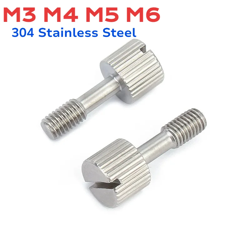 M3 M4 M5 M6 304 Stainless Steel Short Head Slotted Captive Hand Screws Knurled Thumb Anti-loosening Screw Bolt