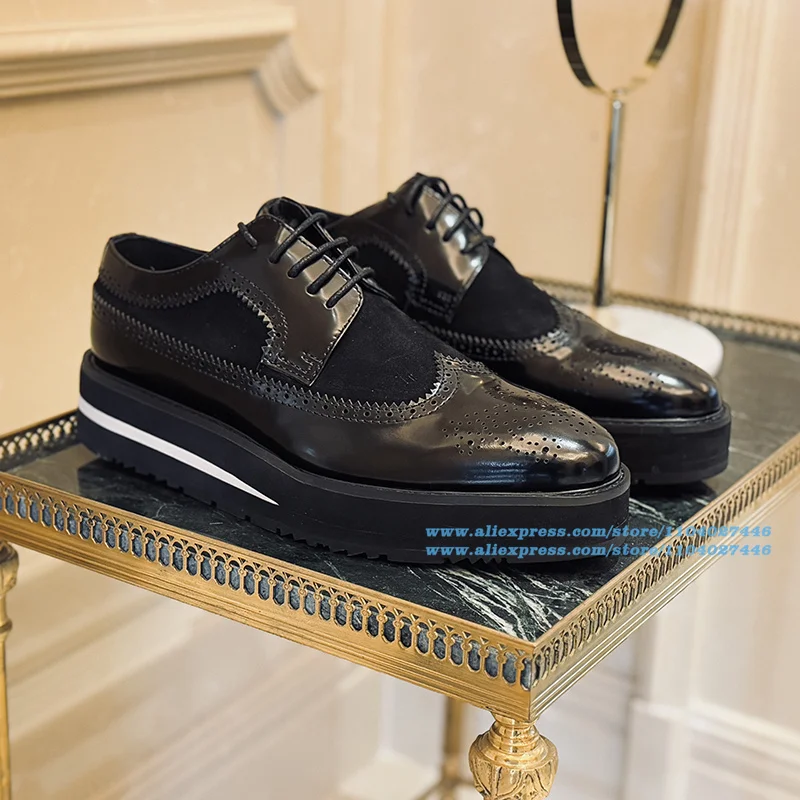 

Brogue Shoes Height Increasing Men's Shoes Luxury Lace-Up Shoes Wear-Resistant Breathable Trendy Luxury Handmade Men's Shoes