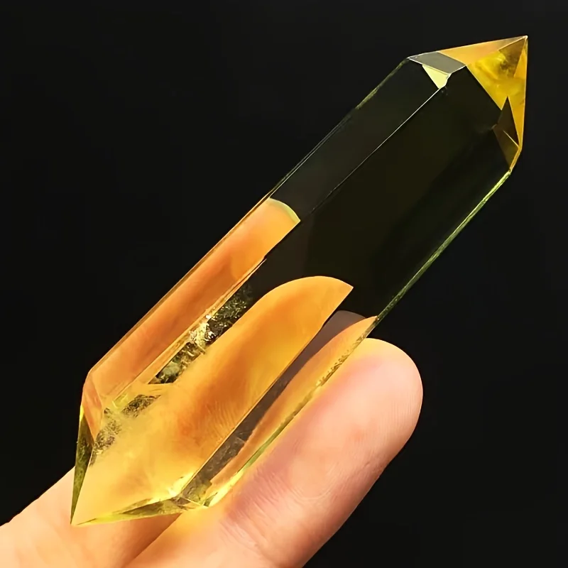 A citrine crystal quartz gemstone double-spired pagoda piece, a natural crystal jewelry piece, ideal as a gift or home décor.