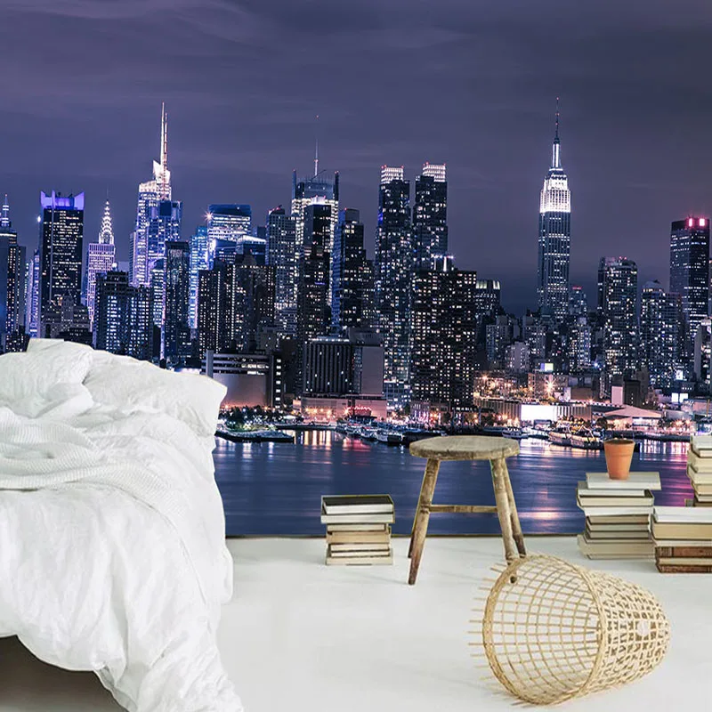 Custom 3D Non-woven Wallpaper Modern City Night View Mural Living Room TV Background Wall Renovation Home Decoration