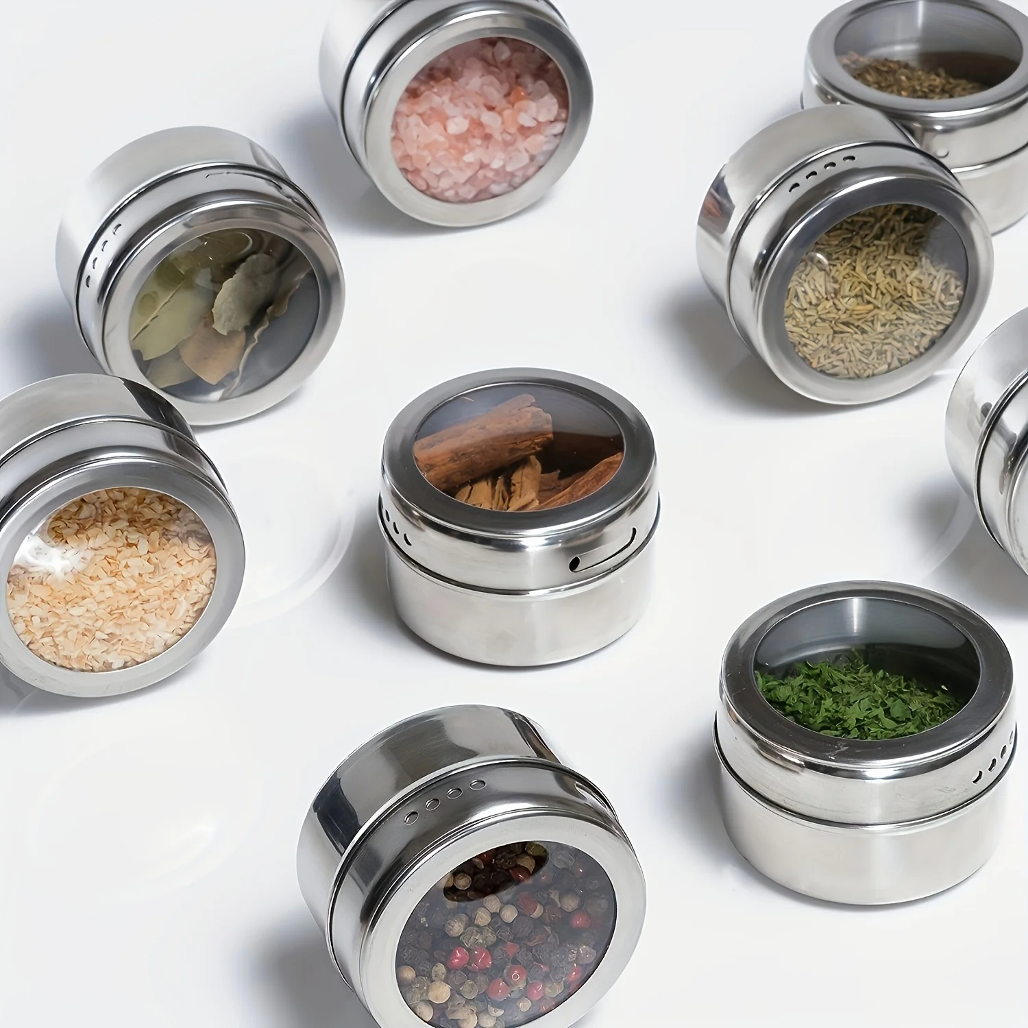 

New Stainless Steel Magnetic Wall Mounted Spice Jar Transparent Kitchen Storage Box BBQ Seasoning Container