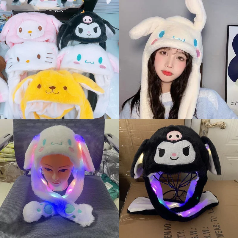 Kawaii Kuromi Зимняя шапка Cinnamoroll Roll Hat Ears Move Cartoon My Melody Детская шапка Теплая милая студенческая зимняя теплая шапка Подарок для девочки