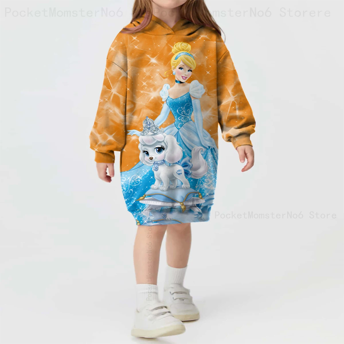 New Girls Sweater Dress Printed Casual Sportswear Sandy Princess Cinderella Cartoon Girls Hoodie Sweater