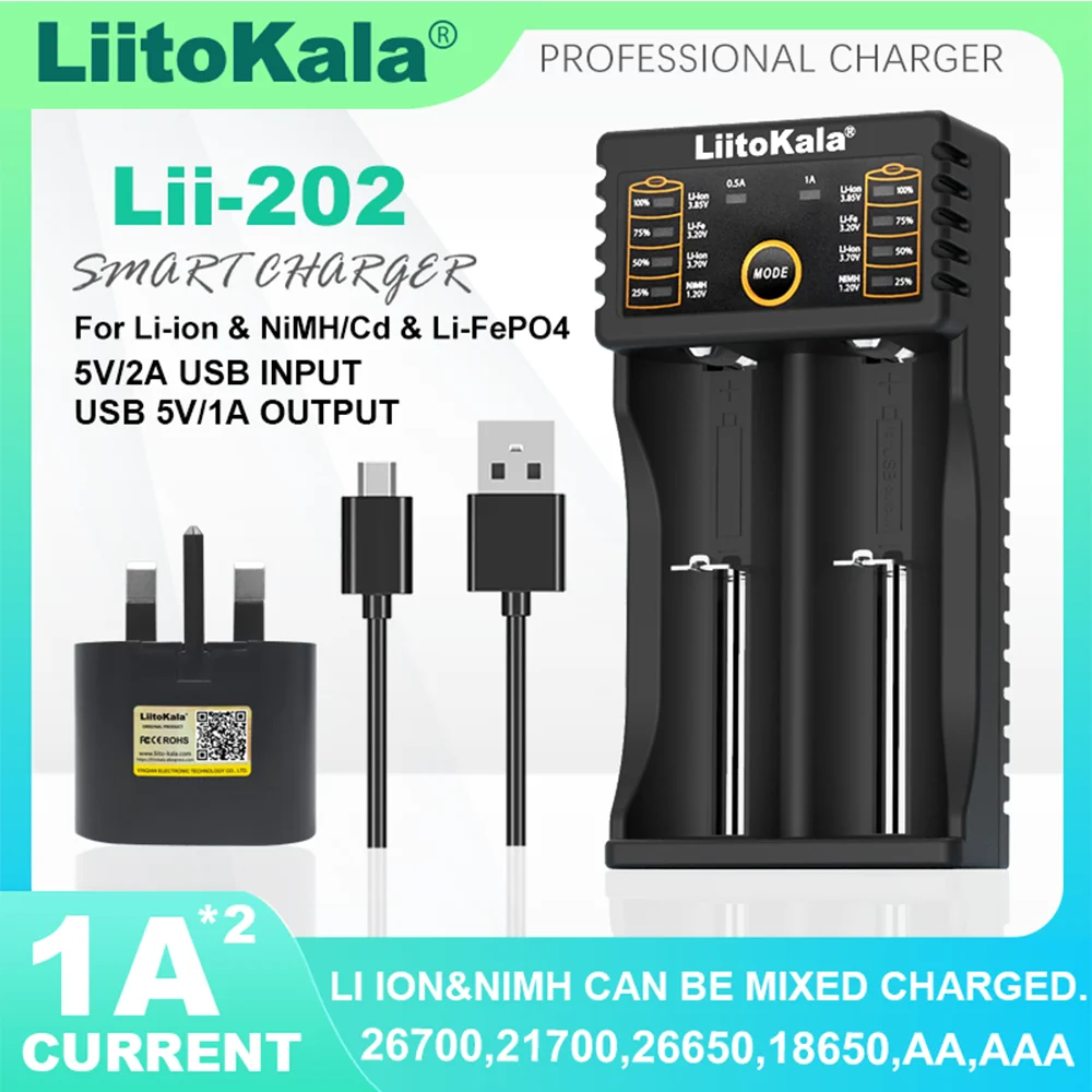 Liitokala 202 402 1.2V 3.85V 3.7V 3.2V 18650 18350 18500 21700 26700 26650 AA AAA NiMH Rechargeable Lithium-Battery Charger