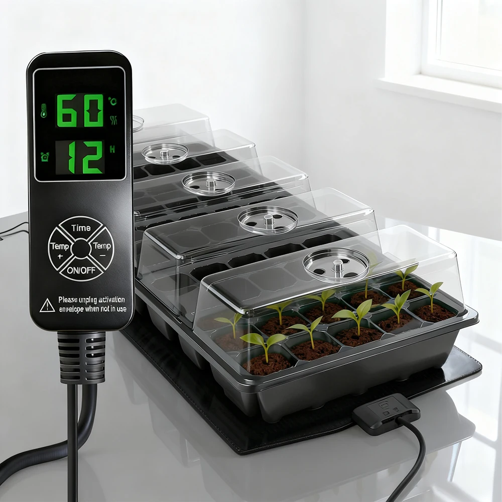 

Seedling Germination Kit 35W Heating Mat w/ Digital Thermostat for Indoor Greenhouse Seeds Start Nursery Trays Transparent Cover