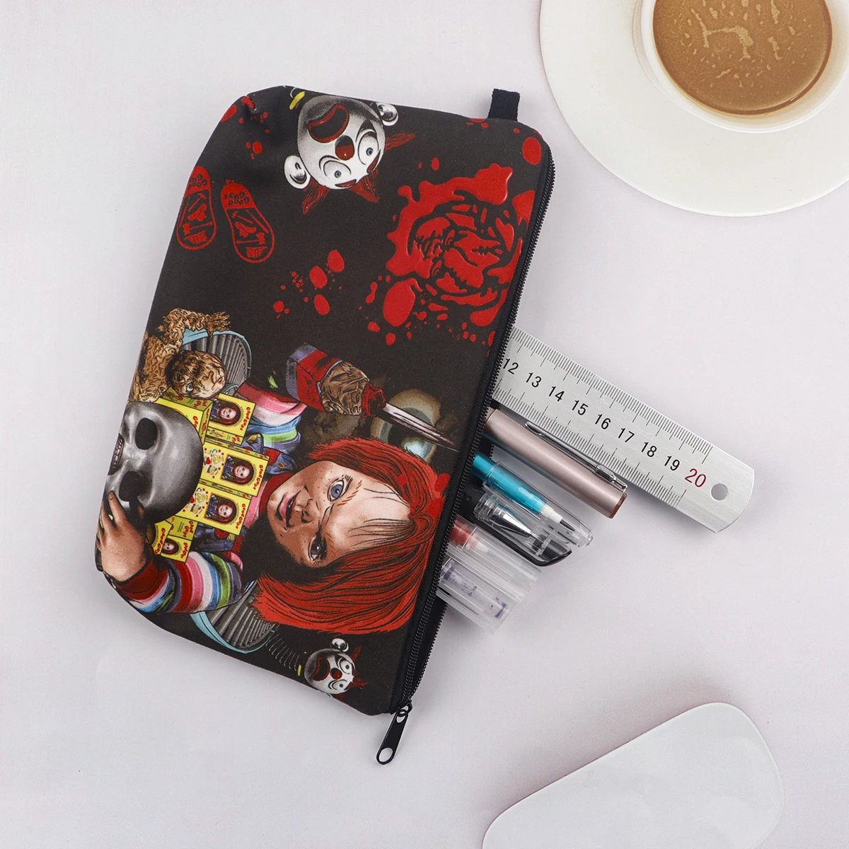 Horror Movie Pencil Bag Large Capacity Pencil Storage Bag Halloween Cosmetic Bag Stationery Organizer School Supplies