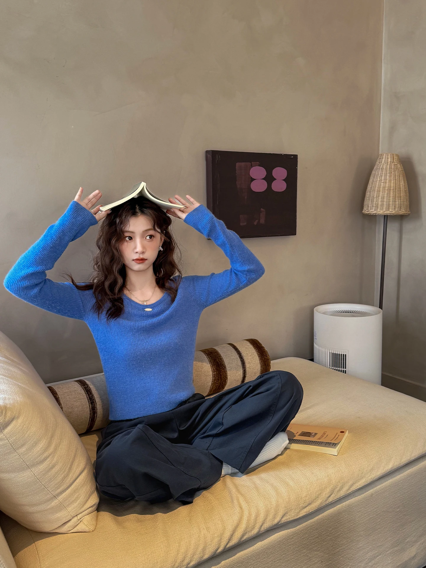

Blue Wool Knit Top ort Base Layer Korean Sle Women's Faion Autumn 2025 Small Size Versatile Base irt Soft Wool Fabric