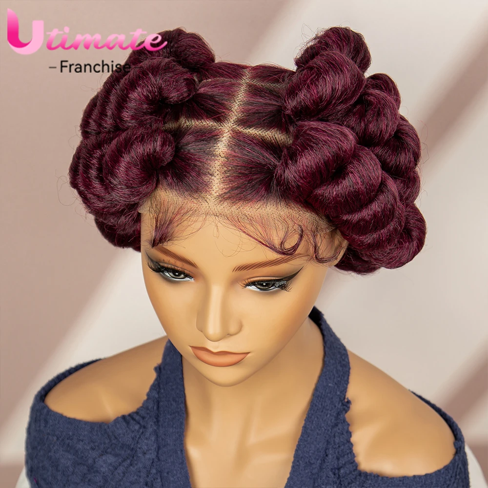 Orange Ginger Color Short Braided Wigs Synthetic Bantu Braided Wigs Cute Pretty Handmade Full Lace Braids Wigs with Baby Hair