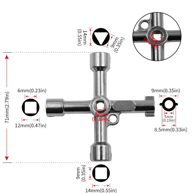 4-Way Multi-Functional Utilities Key Triangle Square Universal Cross Triangle Key Wrench for Faucet Electrical Cabinet